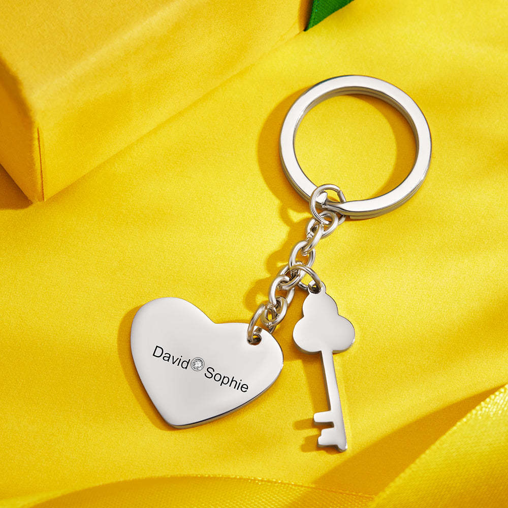 Custom Engraved Keychain Key to My Heart Keychain Gift for Couples - soufeelmy