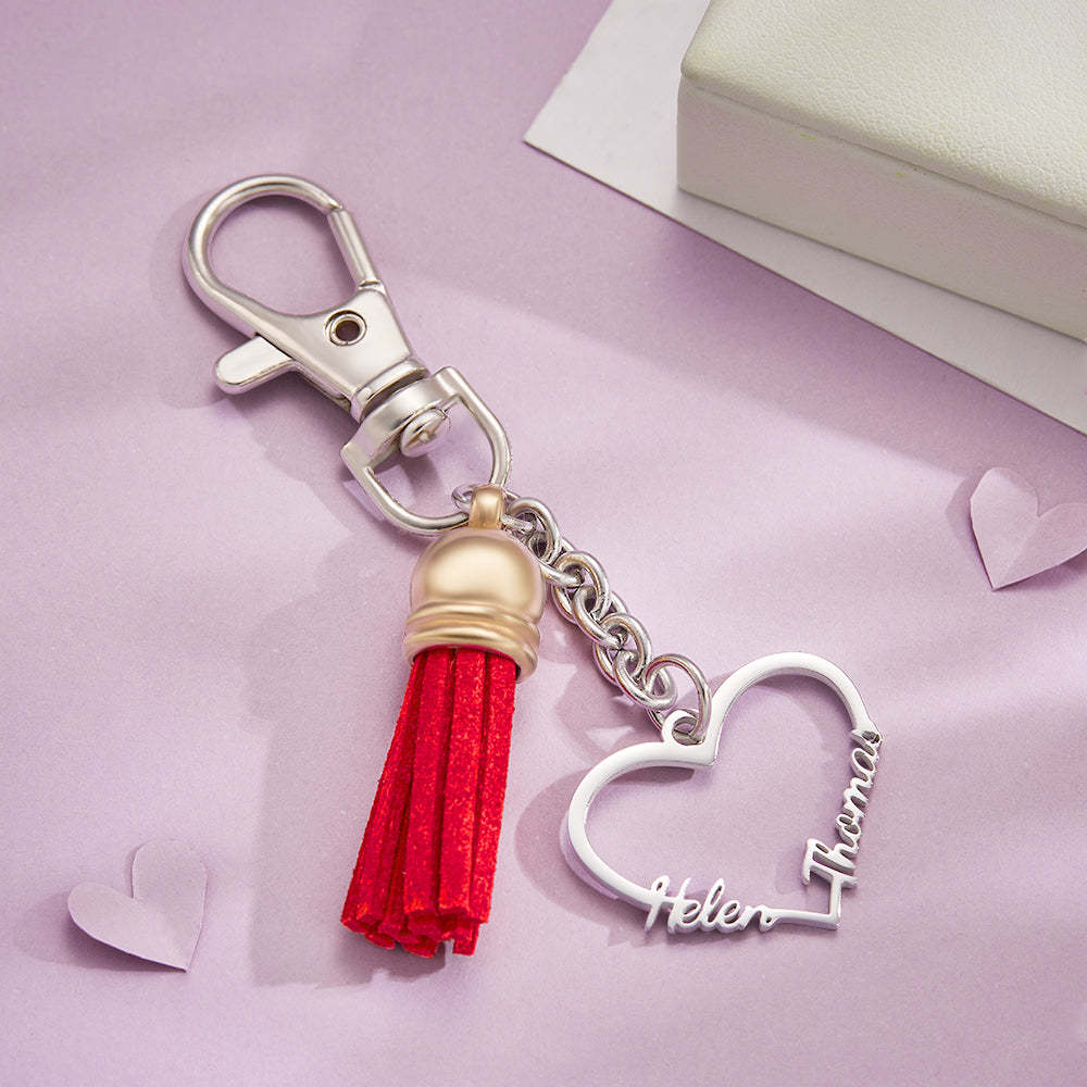 Custom Engraved Names Keychain Heart Name Keyring Two Names Gift for Her - soufeelmy