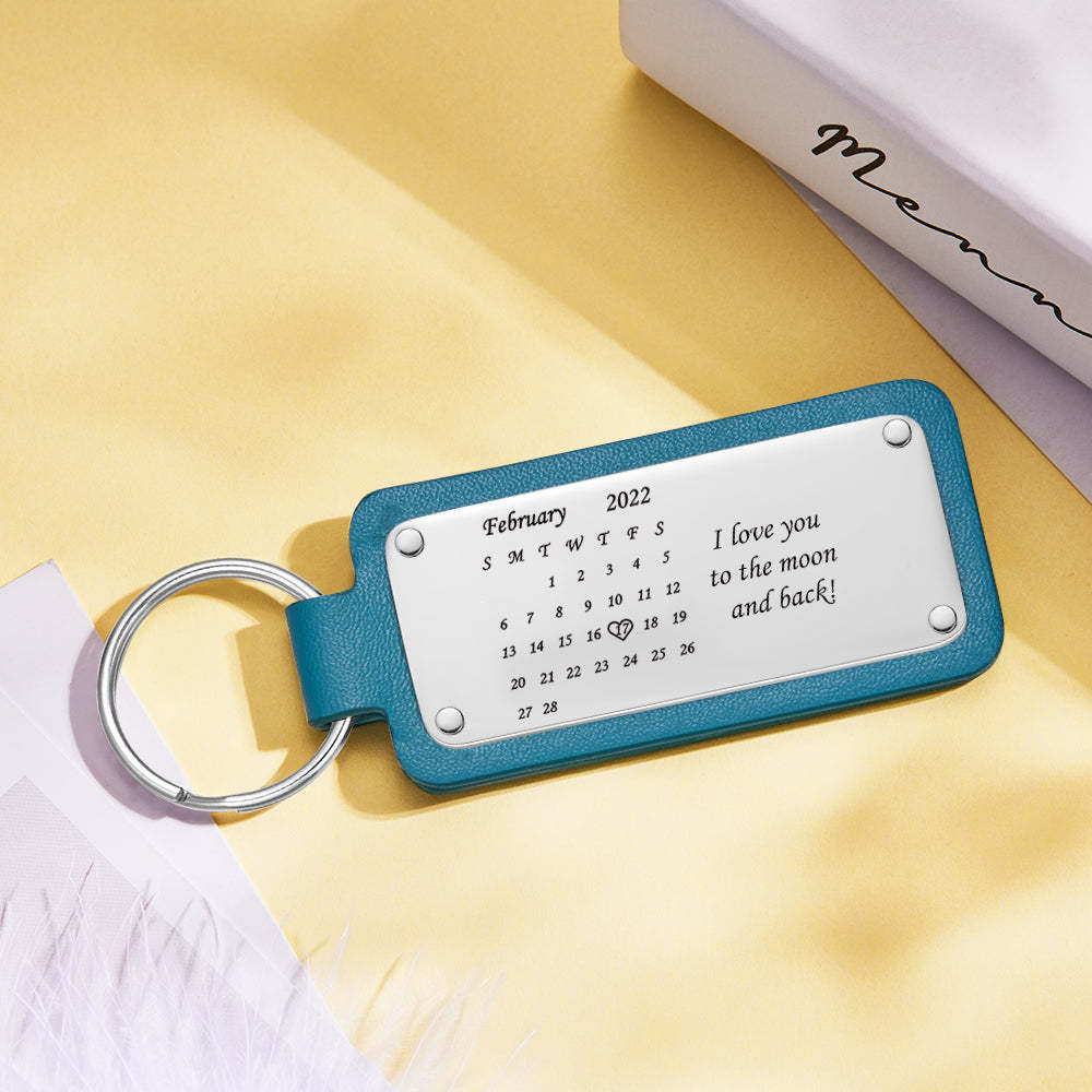 Custom Engraved Leather Calendar Keychain Custom Date Anniversary Calendar Anniversary Gift