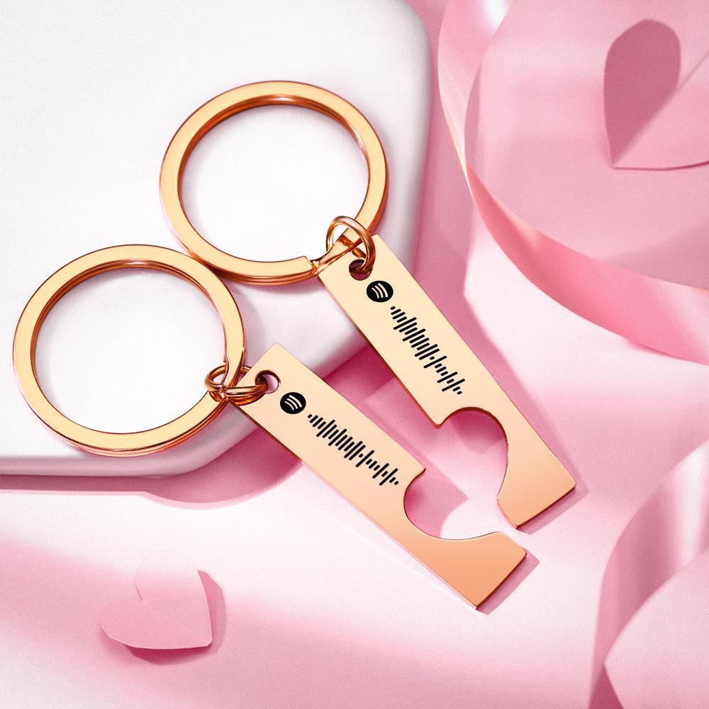 Scannable Custom Spotify Code Keychain Engraved Custom Music Song Keychain Gifts for Her/Him Rose Gold - 