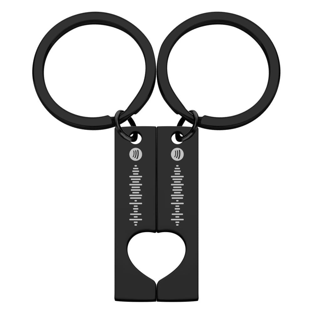 Scannable Custom Spotify Code Keychain Engraved Custom Music Song Keychain Gifts Black - 