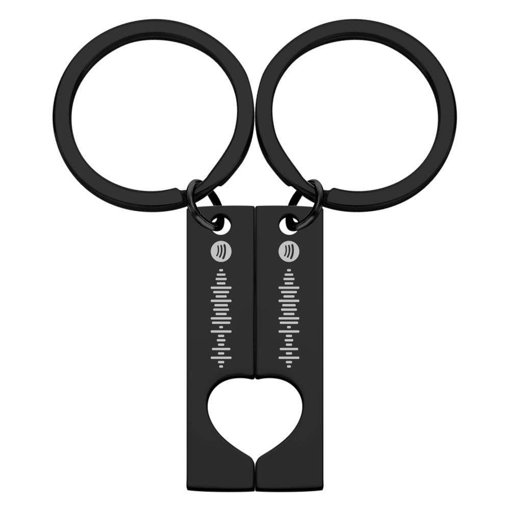 Scannable Custom Spotify Code Keychain Engraved Custom Music Song Keychain Gifts Black - 