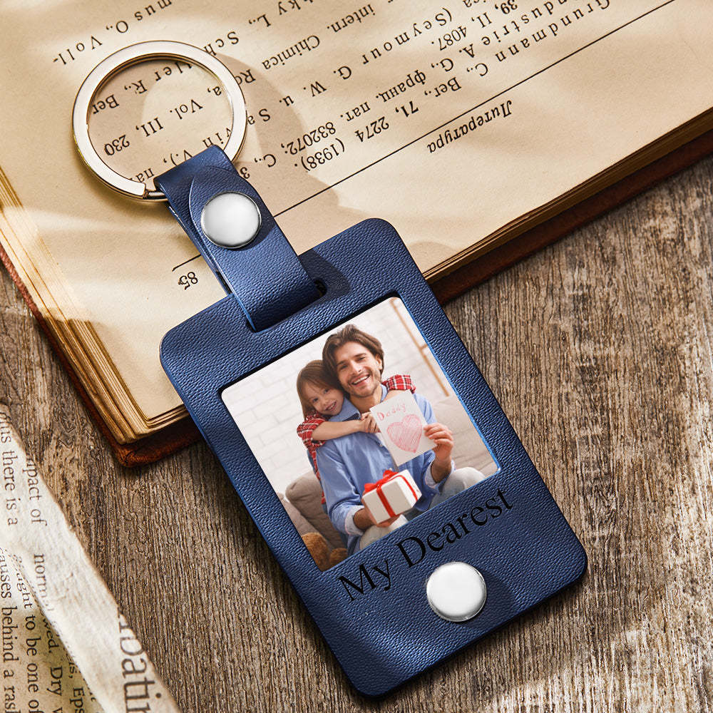 Custom Engraved Photo Leather Keychain Mini Photo Album Keychain Gift for Dad - soufeelmy