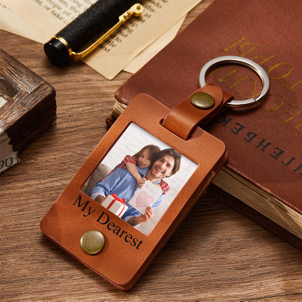 Custom Engraved Photo Leather Keychain Mini Photo Album Keychain Gift for Dad - soufeelmy