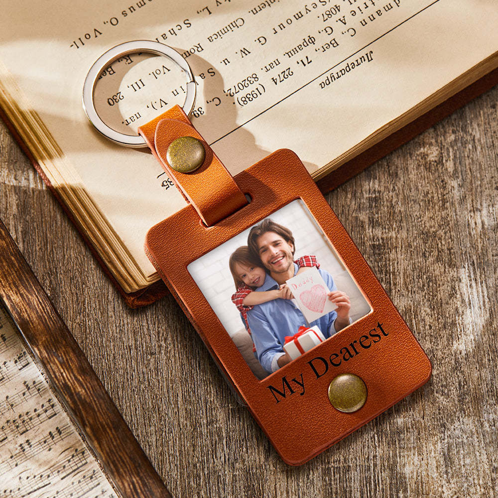 Custom Engraved Photo Leather Keychain Mini Photo Album Keychain Gift for Dad - soufeelmy