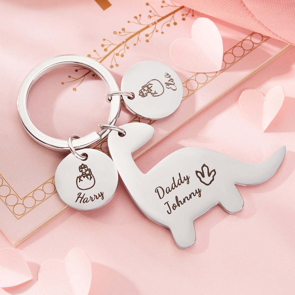 Custom Engraved Dinosaur Keychain Lovely Keyring Gift For Dad - soufeelmy