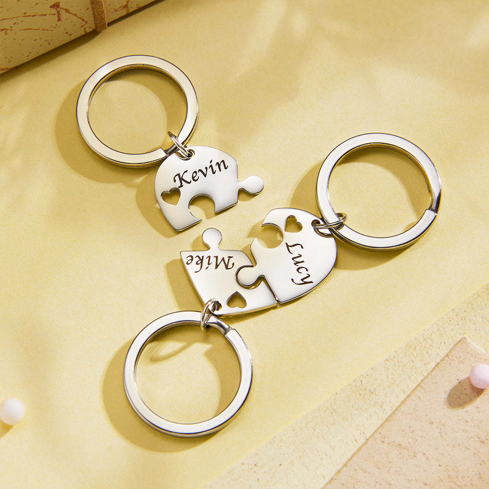 Custom Engraved Keychain 3 in 1 Heart Jigsaw Puzzle Keychain Gift for Love - soufeelmy