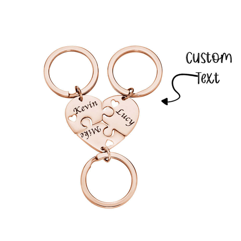 Custom Engraved Keychain 3 in 1 Heart Jigsaw Puzzle Keychain Gift for Love - soufeelmy