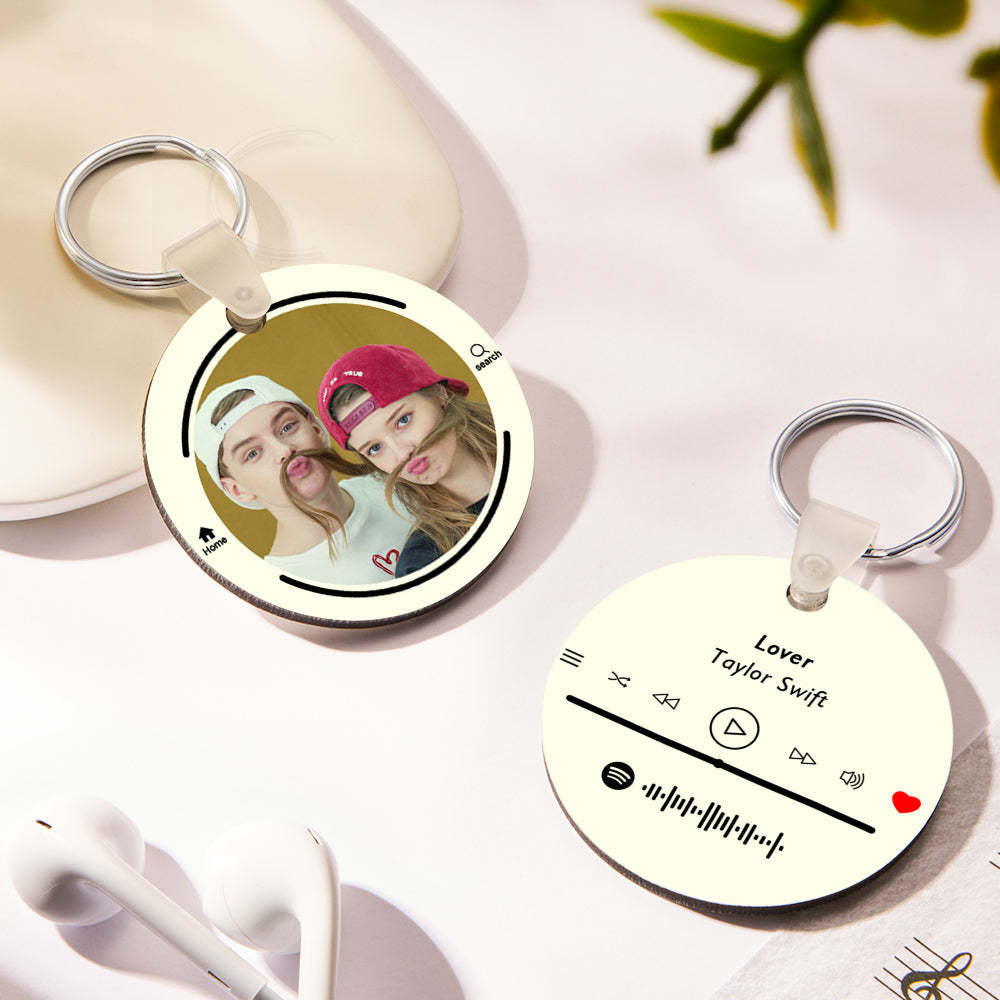 Custom Photo Scannable Spotify Code Keychain Round Music Song Keychain Anniversary Gifts - soufeelmy
