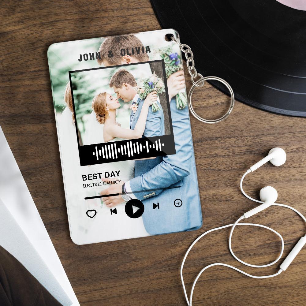 Customized Scannable Spotify Code Plaque Keychain Music and Photo, Song Keychain,Engraved Keychain Anniversary Gifts For Lovers - soufeelmy