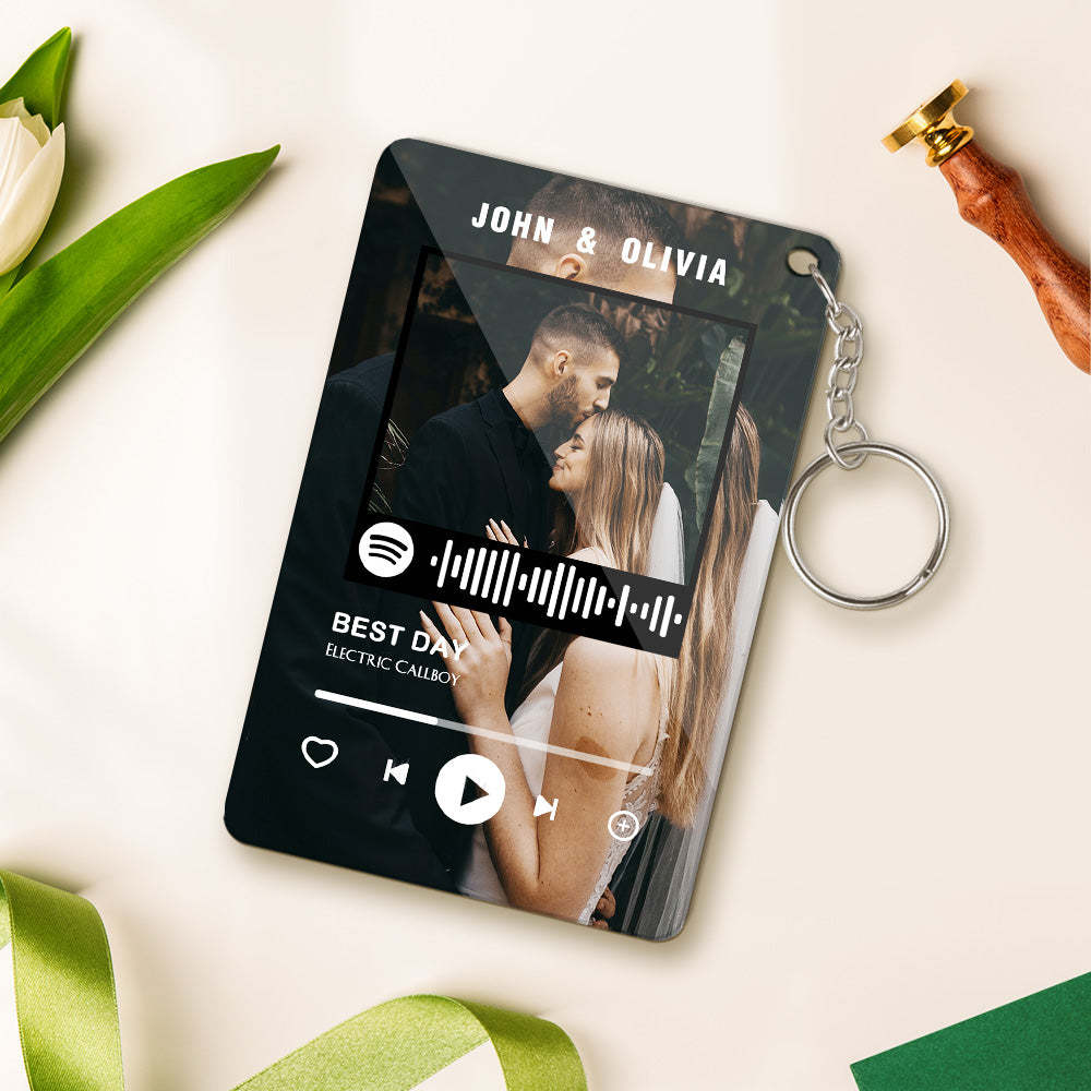 Custom Photo Spotify Plaque Music Keychain Long Distance Relationship Gifts - soufeelmy