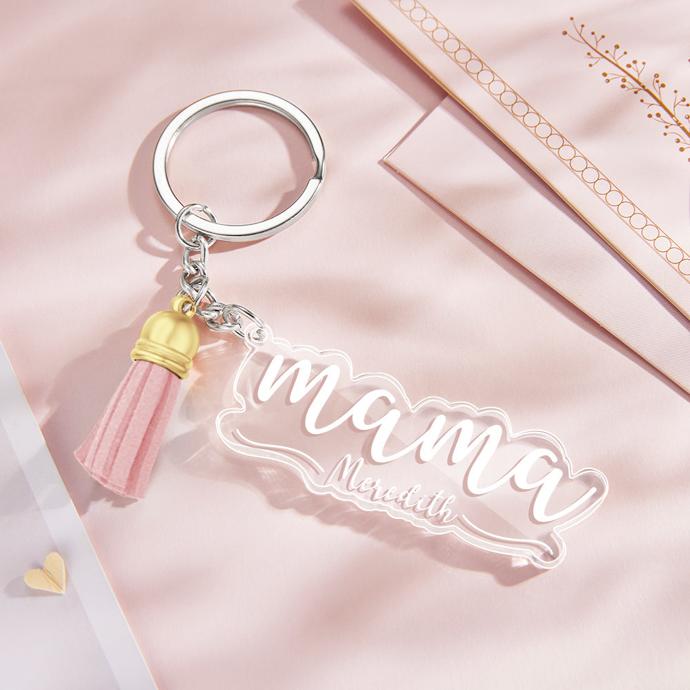 Custom Family Names Clear Acrylic Keychain Personalized Mama Key Ring Mother's Day Gifts - soufeelmy