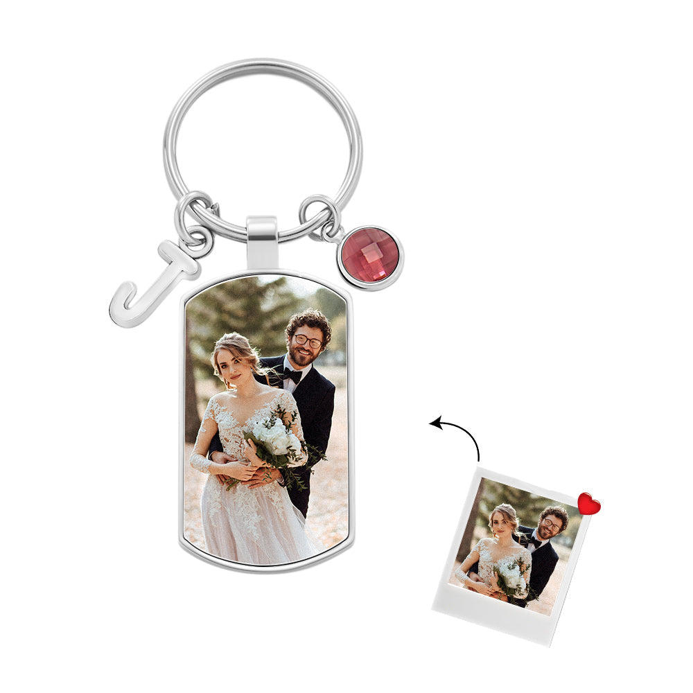 Custom Photo Birthstone Keychain Personalized Letter Pendant Birthday Gifts - soufeelmy