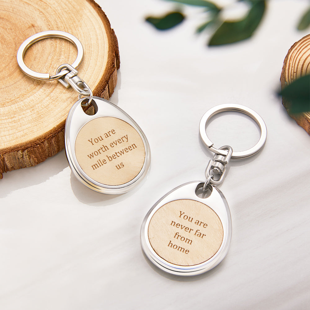 Custom Engraved Wooden Metal Keychain Personalized Text Anniversary Gifts - soufeelmy