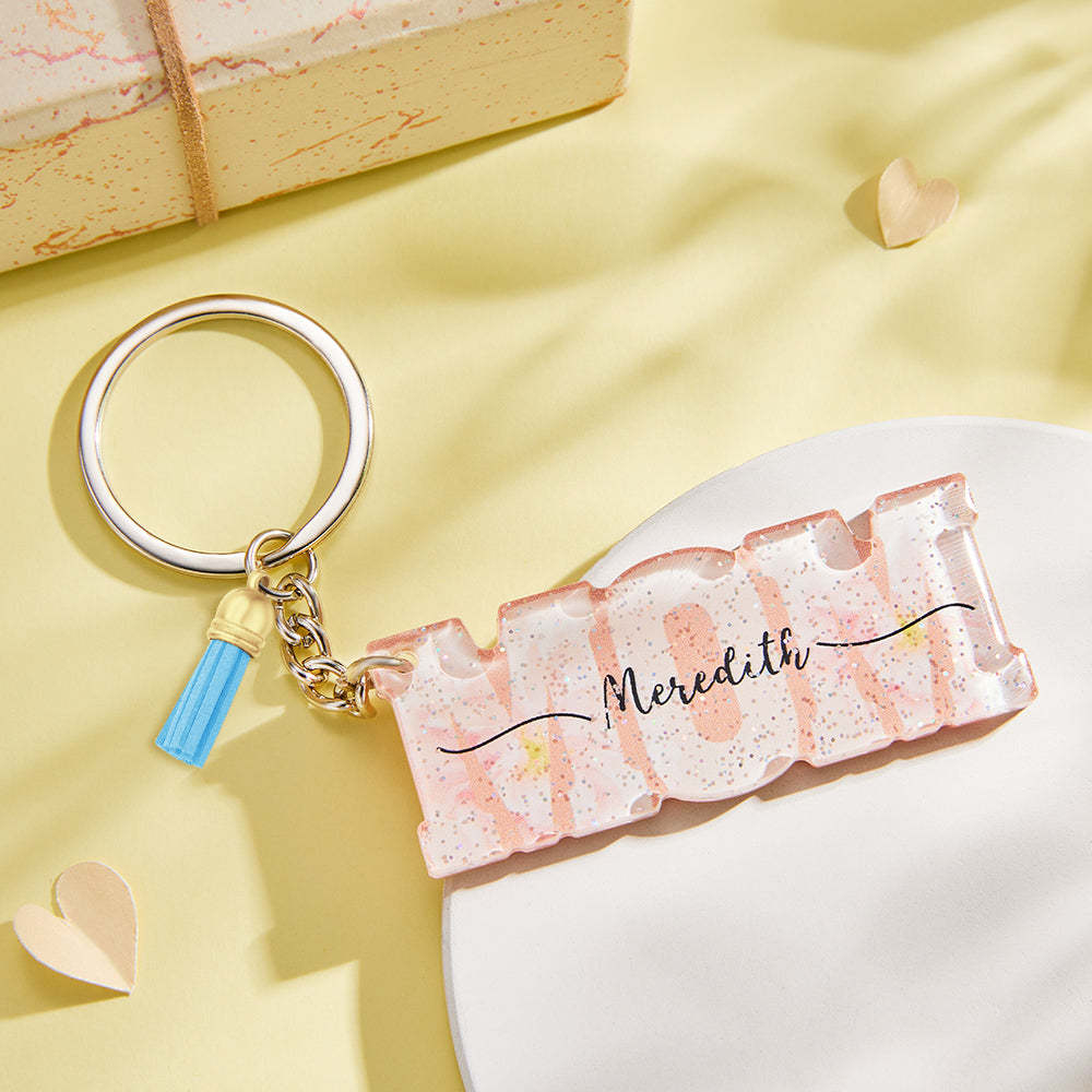 Custom Name Flower Acrylic Keychain Personalized Mama Key Ring Mother's Day Gifts - soufeelmy