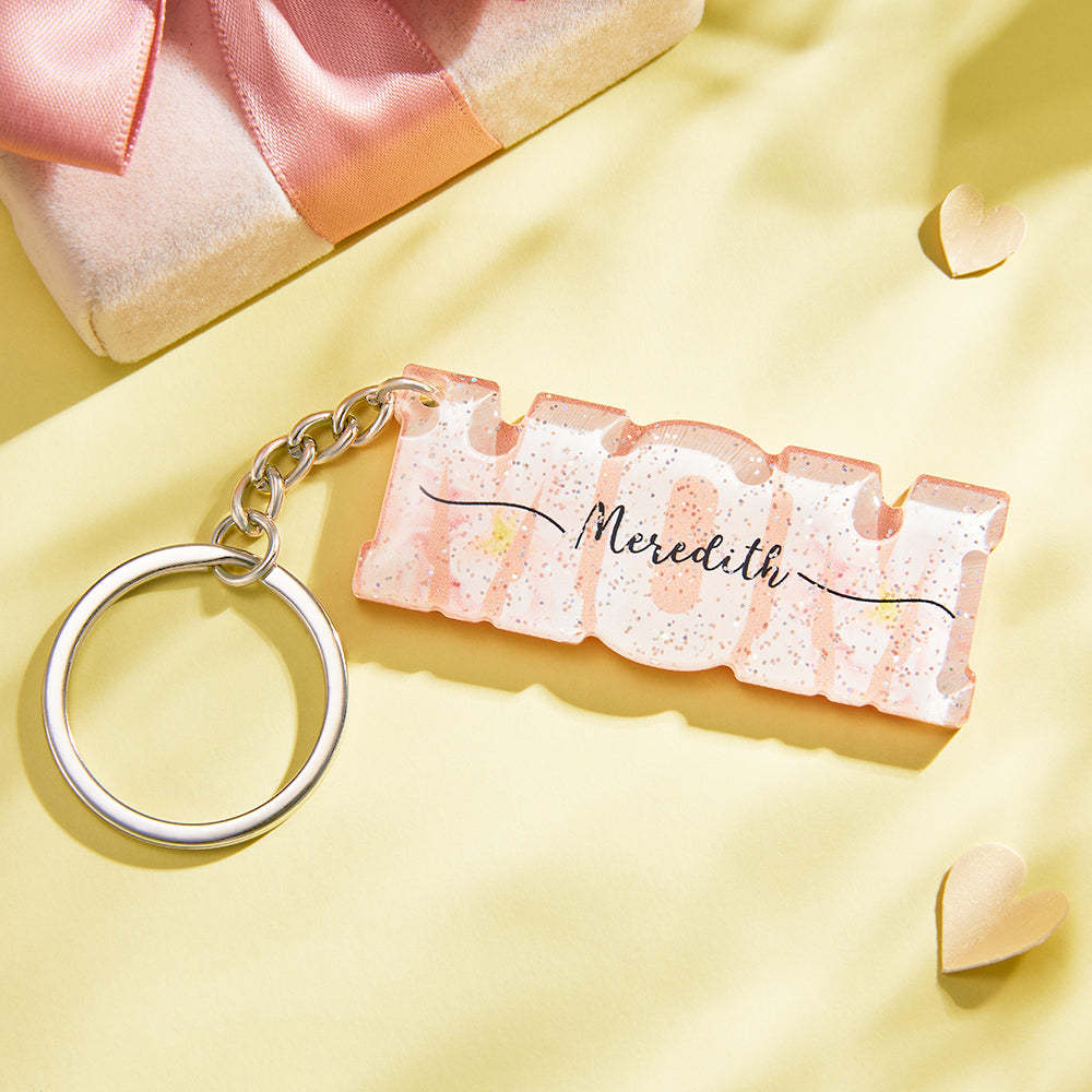 Custom Name Flower Acrylic Keychain Personalized Mama Key Ring Mother's Day Gifts - soufeelmy