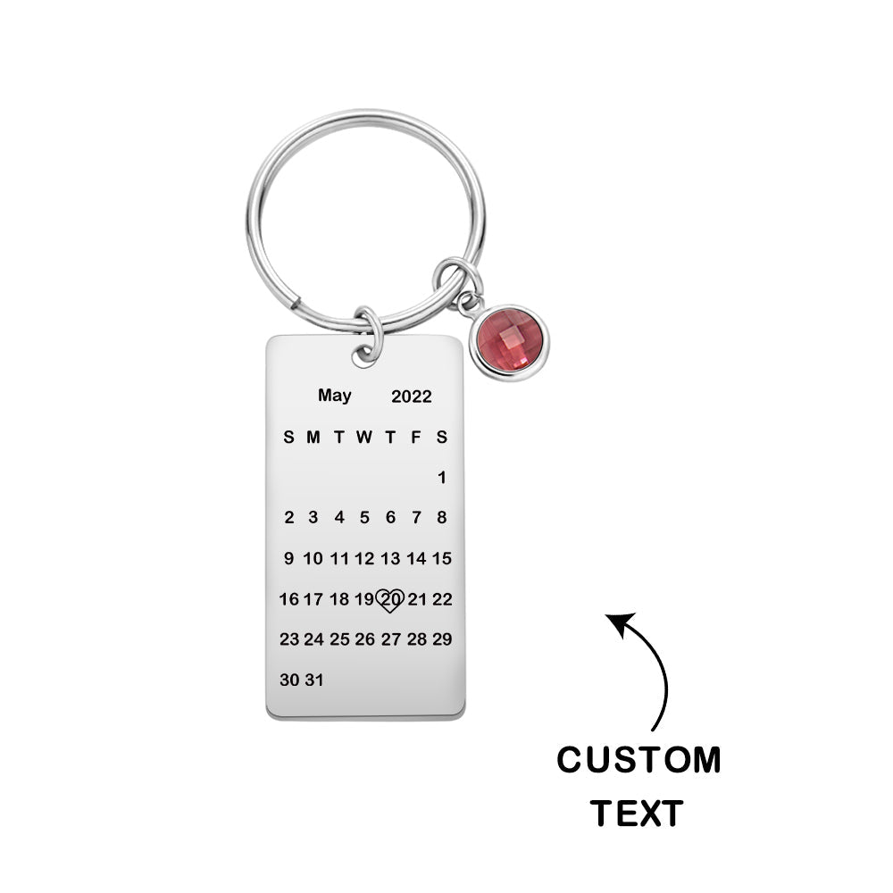 Custom Name Calendar Birthstone Keychain Personalized Date Birthday Gifts - soufeelmy