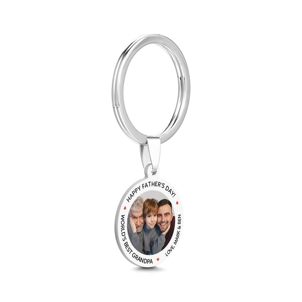 Round Tag Photo Keychain With Engraved Words Best Father Gifts for Father's Day Stainless Steel - soufeelmy