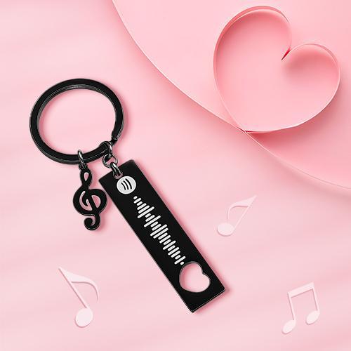 Custom Spotify Code Scannable Music Keychain with Note Black - soufeelmy