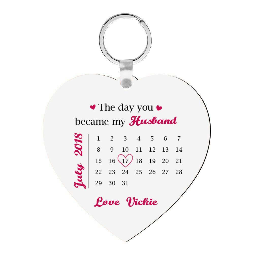 Custom Photo Engraved Keychain Heart Shaped Personalised Calendar Keyring Gift For Lover - soufeelmy