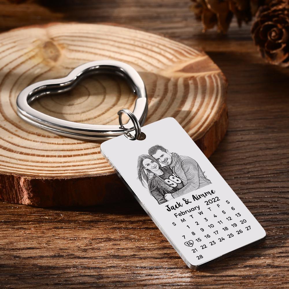 Custom Photo Calendar Keychain with Personalized Text Gift for Lover - soufeelmy