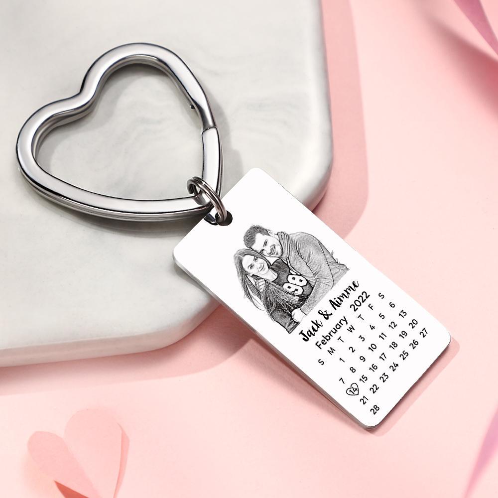 Custom Photo Calendar Keychain with Personalized Text Gift for Lover - soufeelmy
