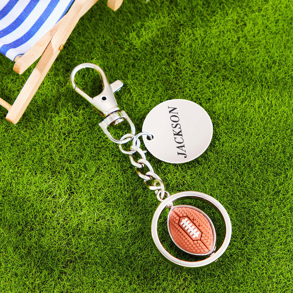 Custom Engraved Keychain American Football Rotatable Pendant Sports Lover Gifts - soufeelmy