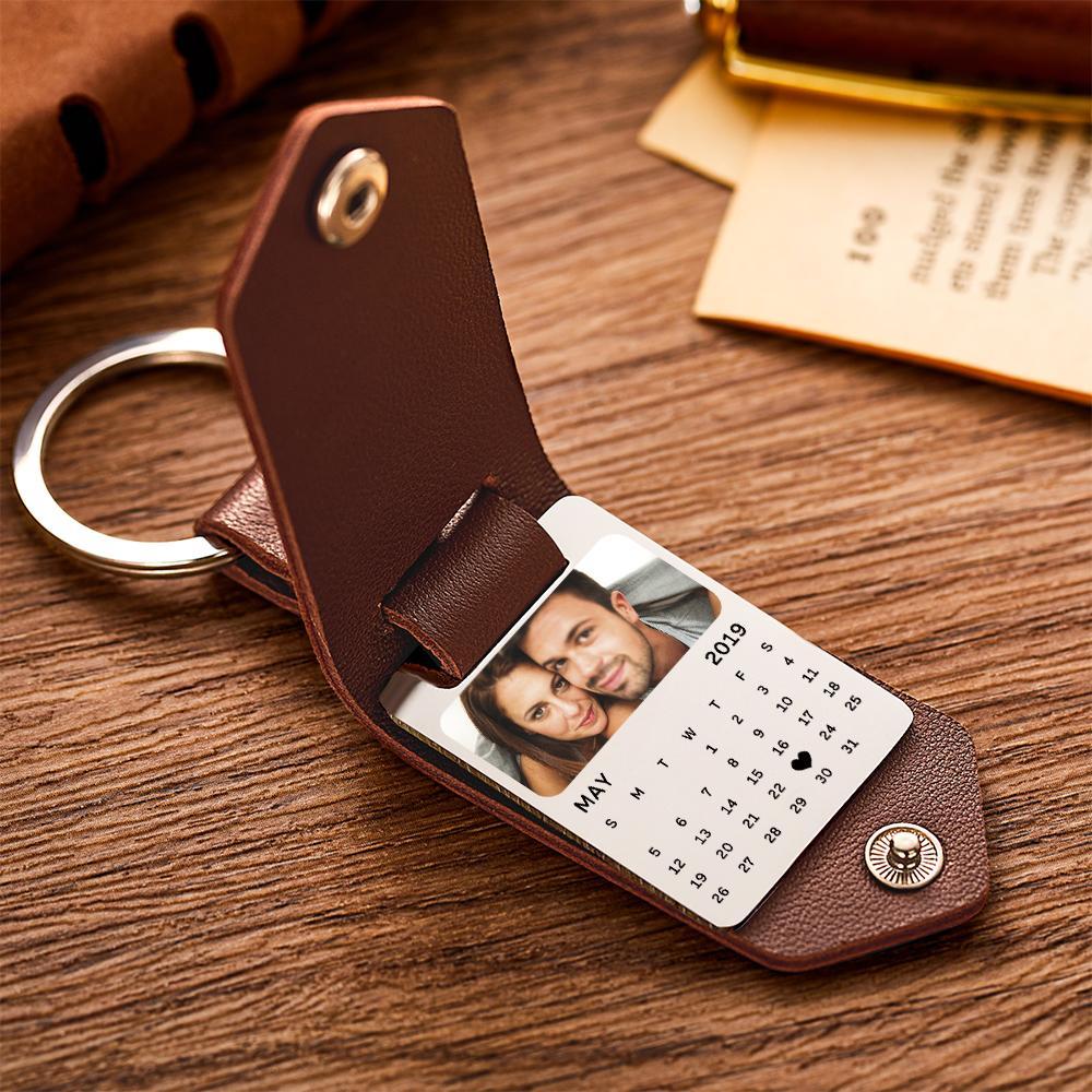 Leather Photo Keychain, Custom Boyfriend Gift, Anniversary Gifts For Boyfriend, Custom Picture Keychain With Engraved Text - soufeelmy
