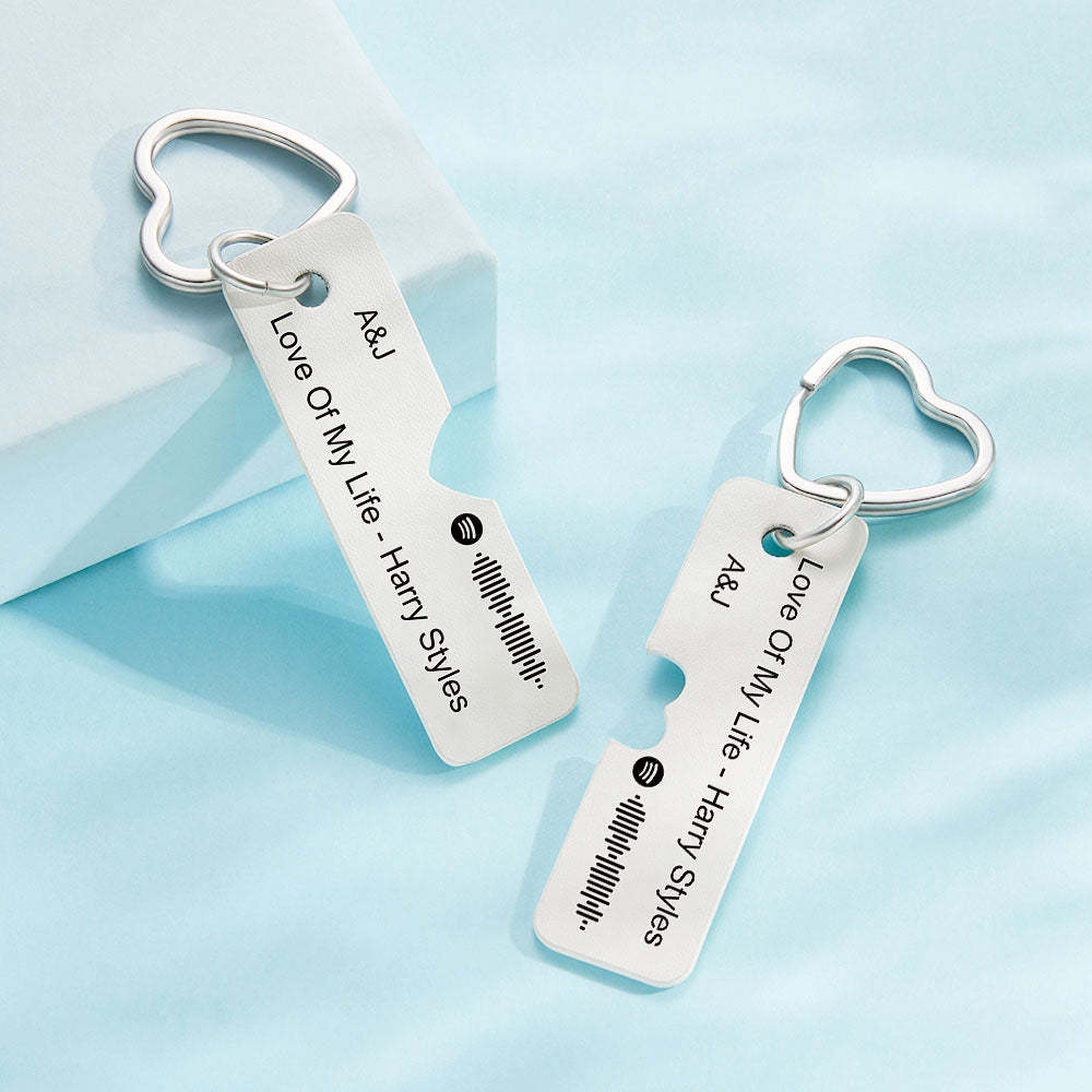 Custom Spotify Code Keychain Personalized Engraved Pair of Leather Keychain Gift for Her - soufeelmy