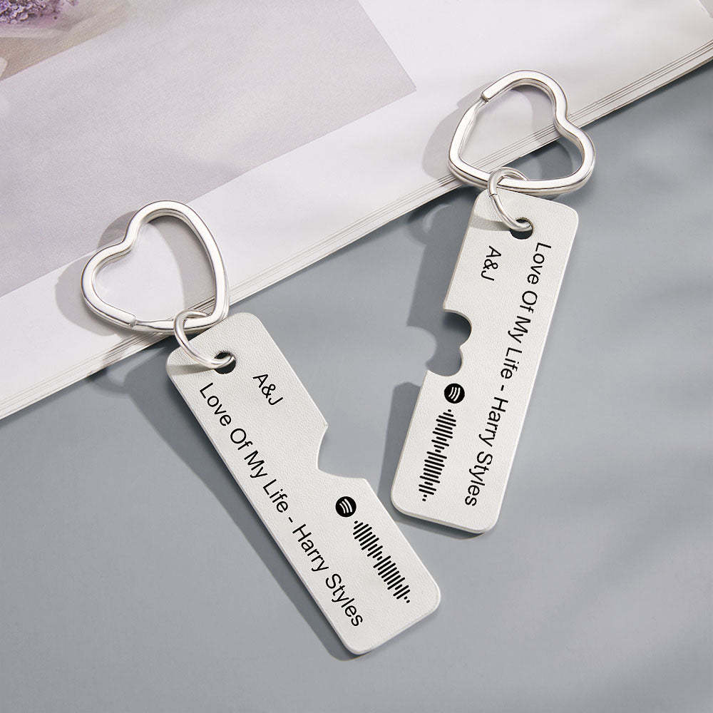 Custom Spotify Code Keychain Personalized Engraved Pair of Leather Keychain Gift for Her - soufeelmy