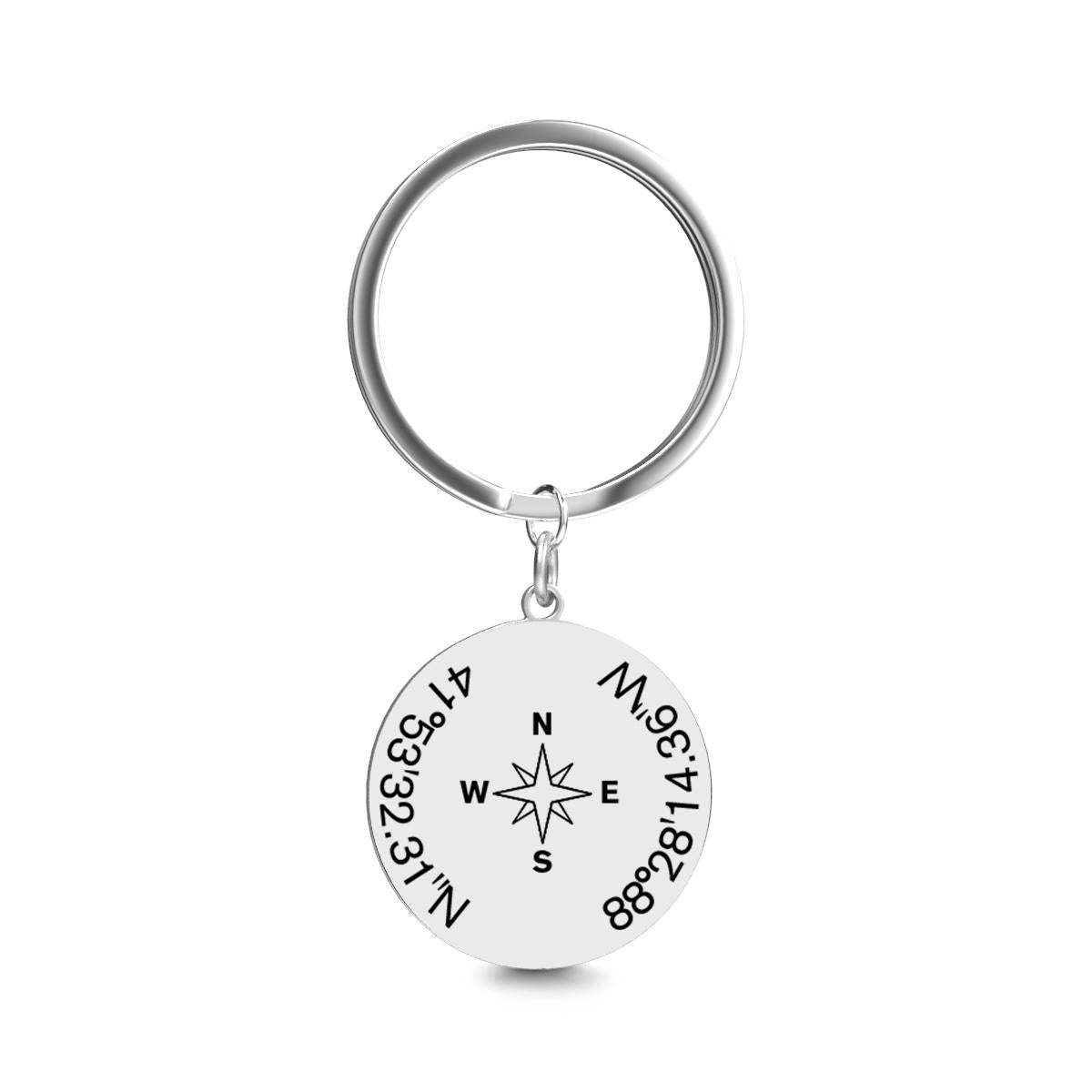 Custom Coordinates Keychain with Compass - Custom Latitude Longitude Keychain - soufeelmy