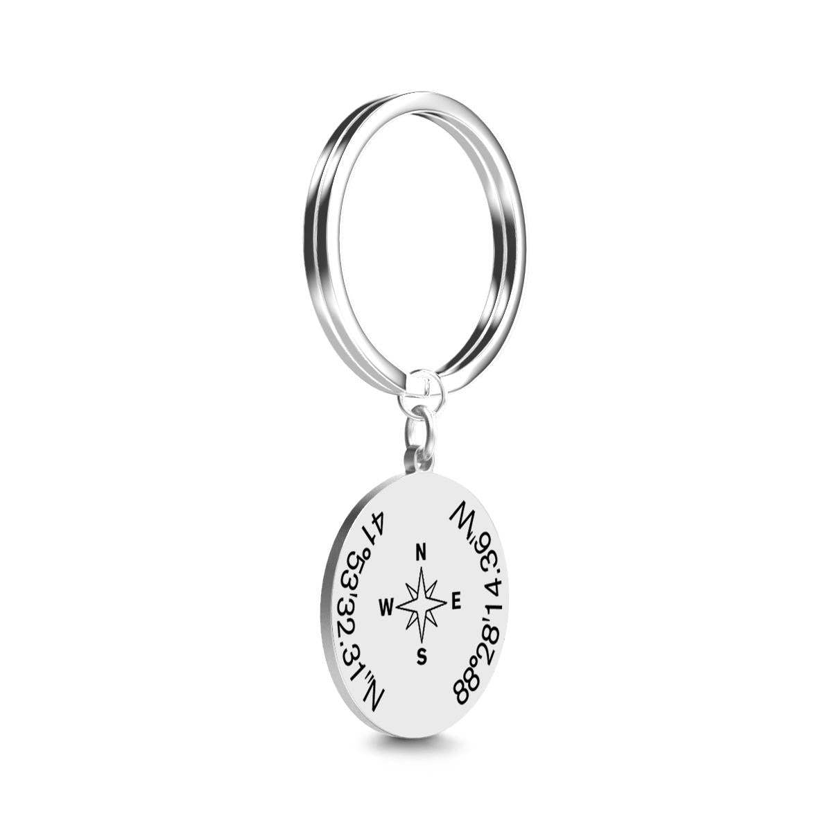 Custom Coordinates Keychain with Compass - Custom Latitude Longitude Keychain - soufeelmy