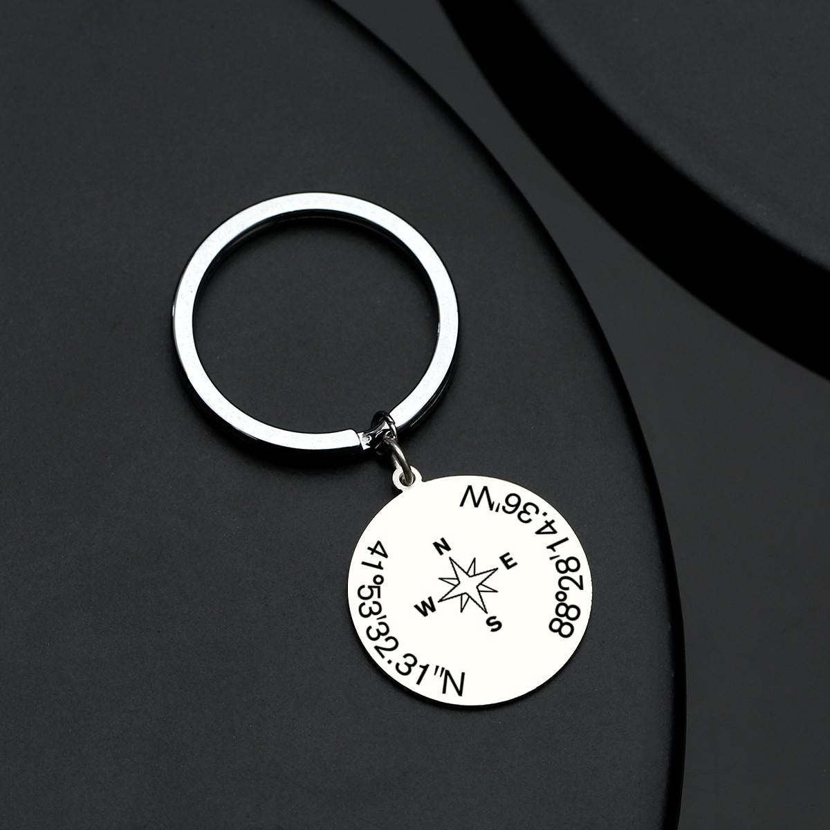 Custom Coordinates Keychain with Compass - Custom Latitude Longitude Keychain - soufeelmy