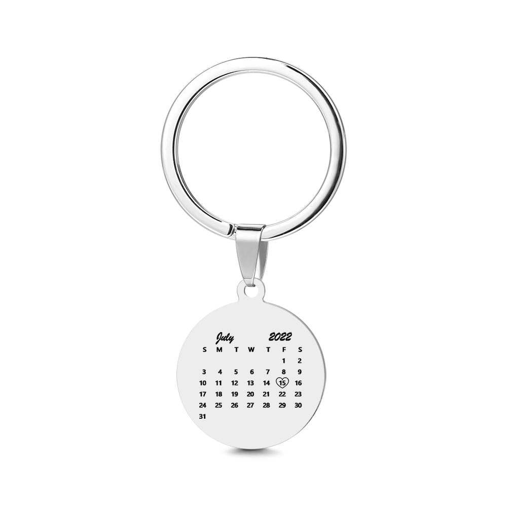 Round Tag Photo Keychain With Lettering Customizable Date Stainless Steel Anniversary Gift - soufeelmy