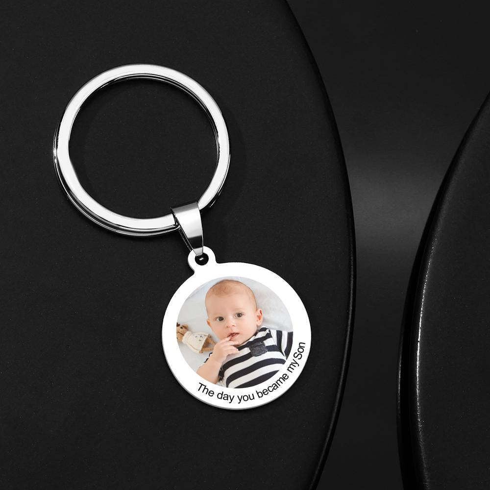 Round Tag Photo Keychain With Lettering Customizable Date Stainless Steel Anniversary Gift - soufeelmy