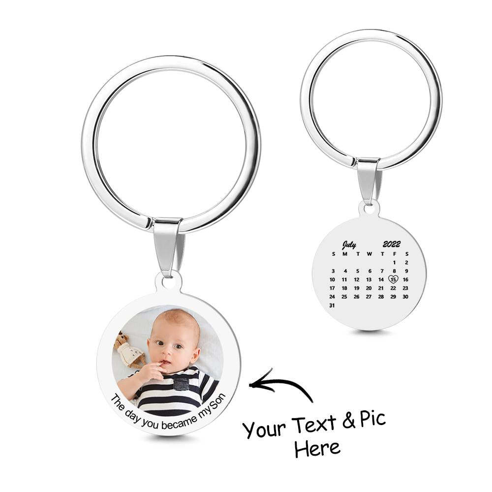 Round Tag Photo Keychain With Lettering Customizable Date Stainless Steel Anniversary Gift - soufeelmy