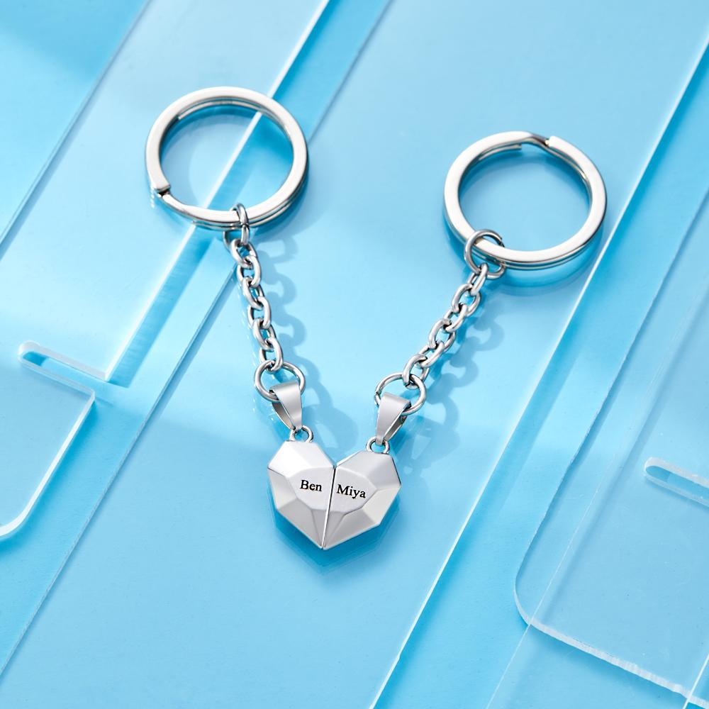 Custom Engraved Keychain Magnetic Matching Heart Keychains Gift for Couple - soufeelmy