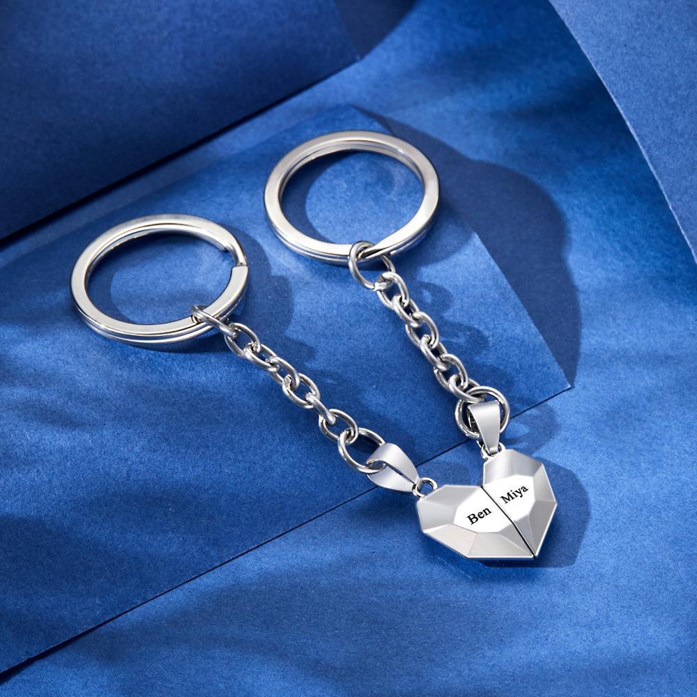 Custom Engraved Keychain Magnetic Matching Heart Keychains Gift for Couple - soufeelmy