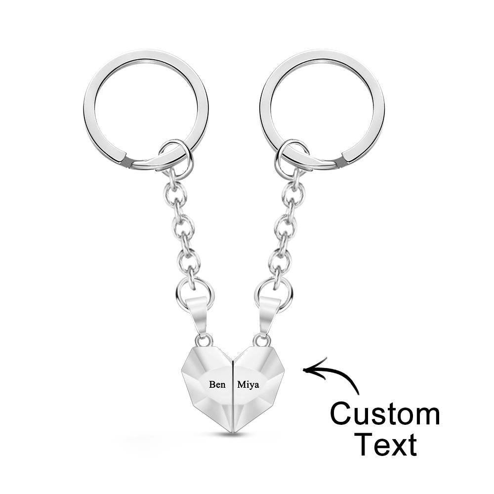 Custom Engraved Keychain Magnetic Matching Heart Keychains Gift for Couple - soufeelmy