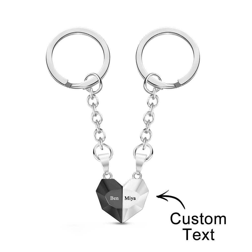 Custom Engraved Keychain Magnetic Matching Heart Keychains Gift for Couple - soufeelmy