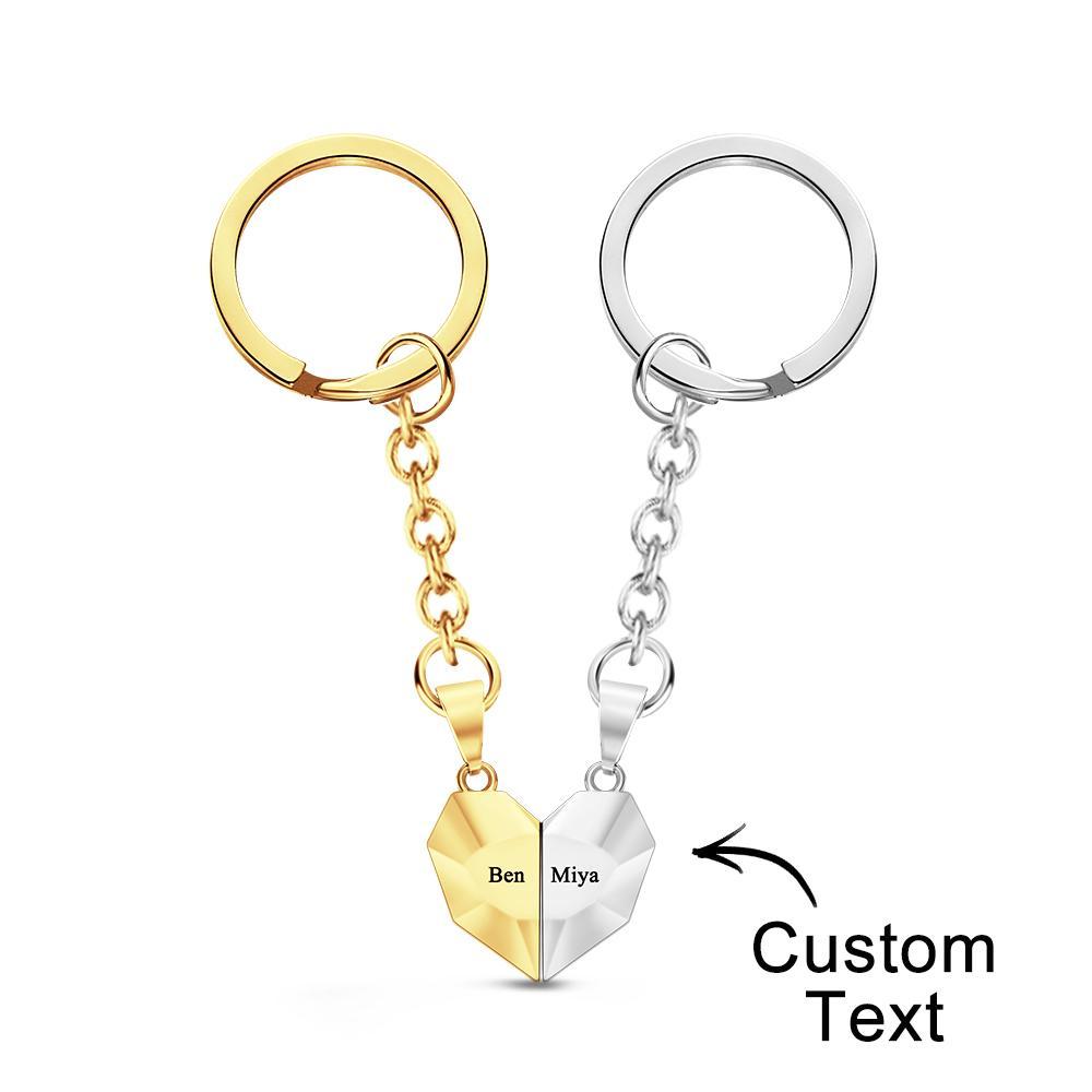 Custom Engraved Keychain Magnetic Matching Heart Keychains Gift for Couple - soufeelmy