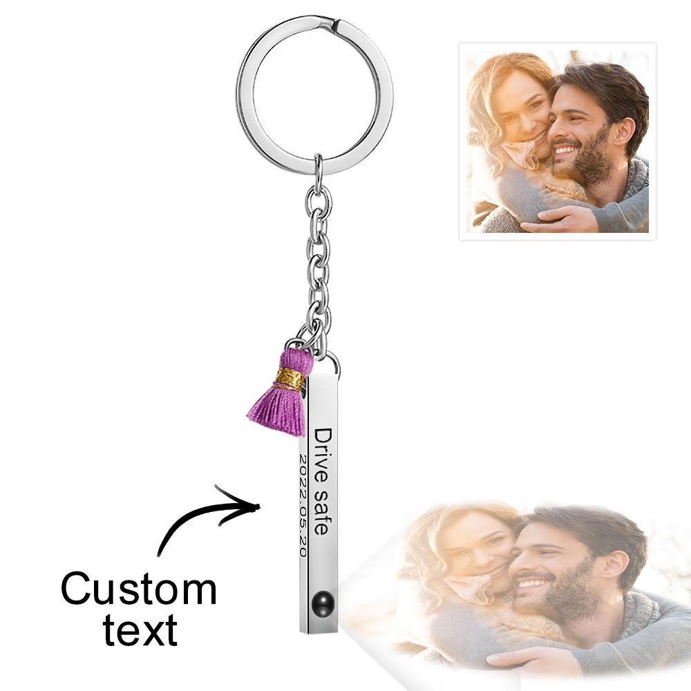 Customized Projection Photo Text Keychain Personalized Anniversary Gift For Men - soufeelmy