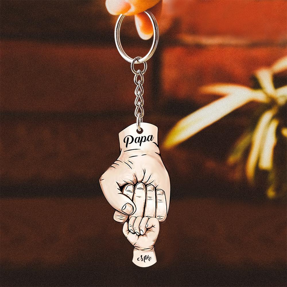 Custom Words Engraved Hand Shaped Keychain For Father's Day Holding Hands - soufeelmy