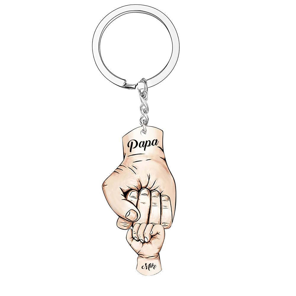 Custom Words Engraved Hand Shaped Keychain For Father's Day Holding Hands - soufeelmy