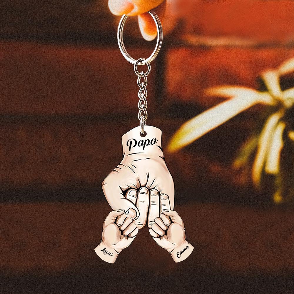 Custom Words Engraved Hand Shaped Keychain For Father's Day Holding Hands - soufeelmy