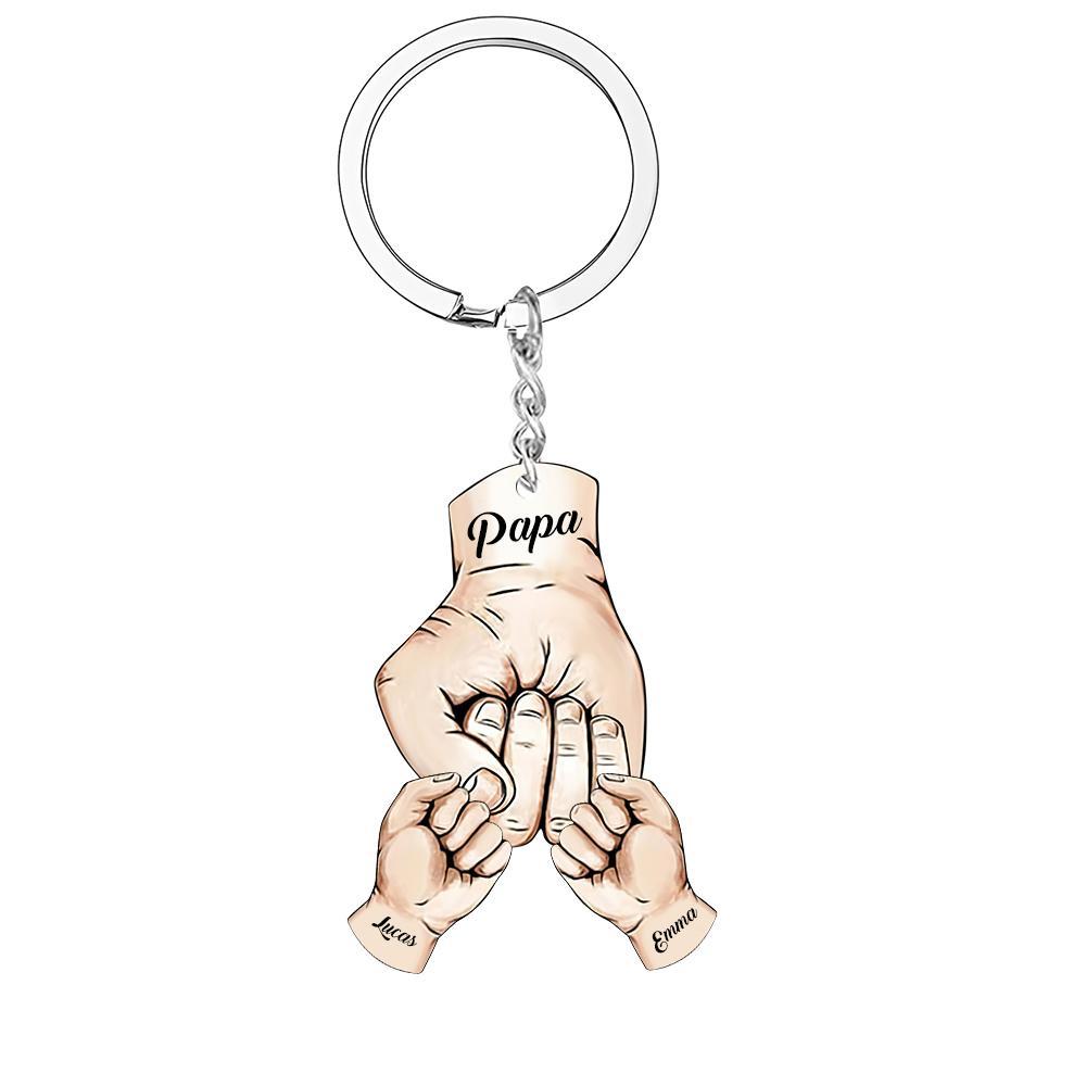 Custom Words Engraved Hand Shaped Keychain For Father's Day Holding Hands - soufeelmy