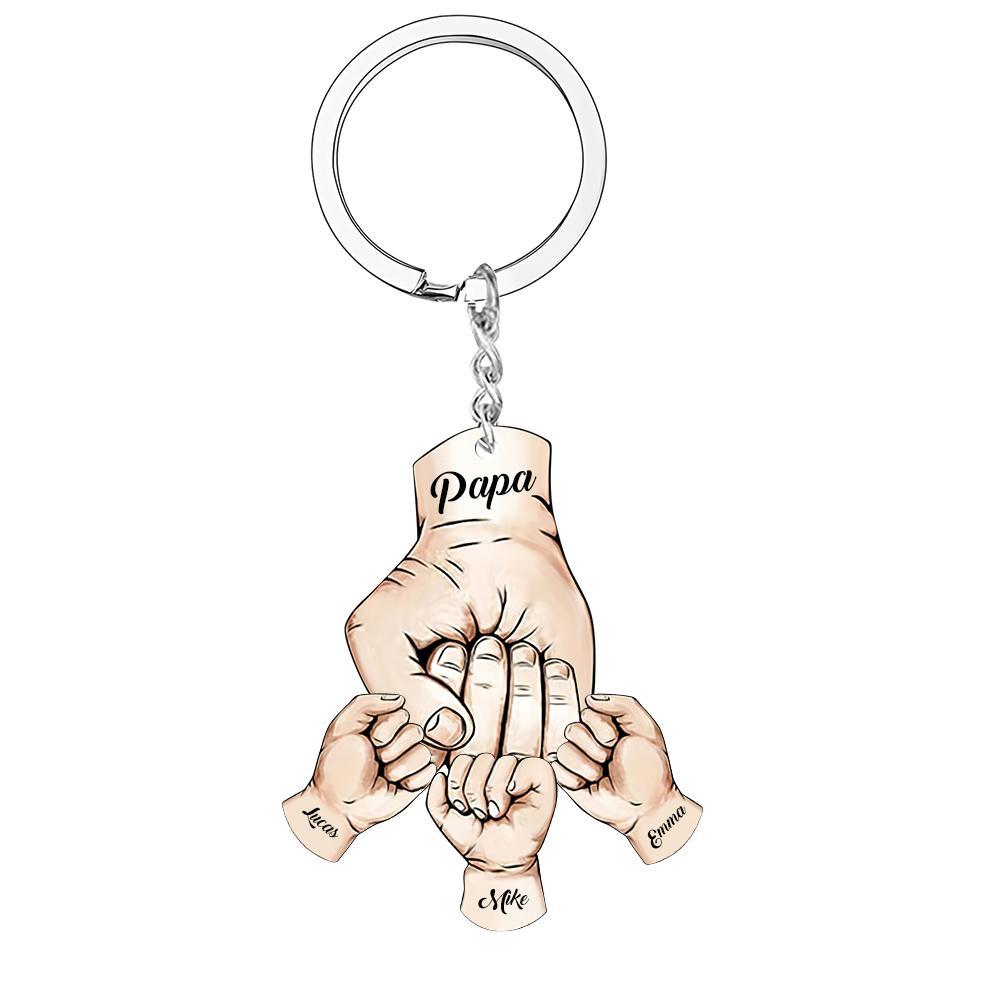 Custom Words Engraved Hand Shaped Keychain For Father's Day Holding Hands - soufeelmy