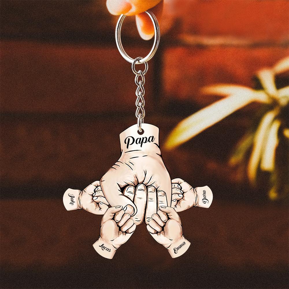 Custom Words Engraved Hand Shaped Keychain For Father's Day Holding Hands - soufeelmy