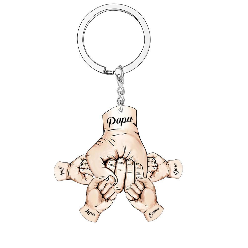 Custom Words Engraved Hand Shaped Keychain For Father's Day Holding Hands - soufeelmy