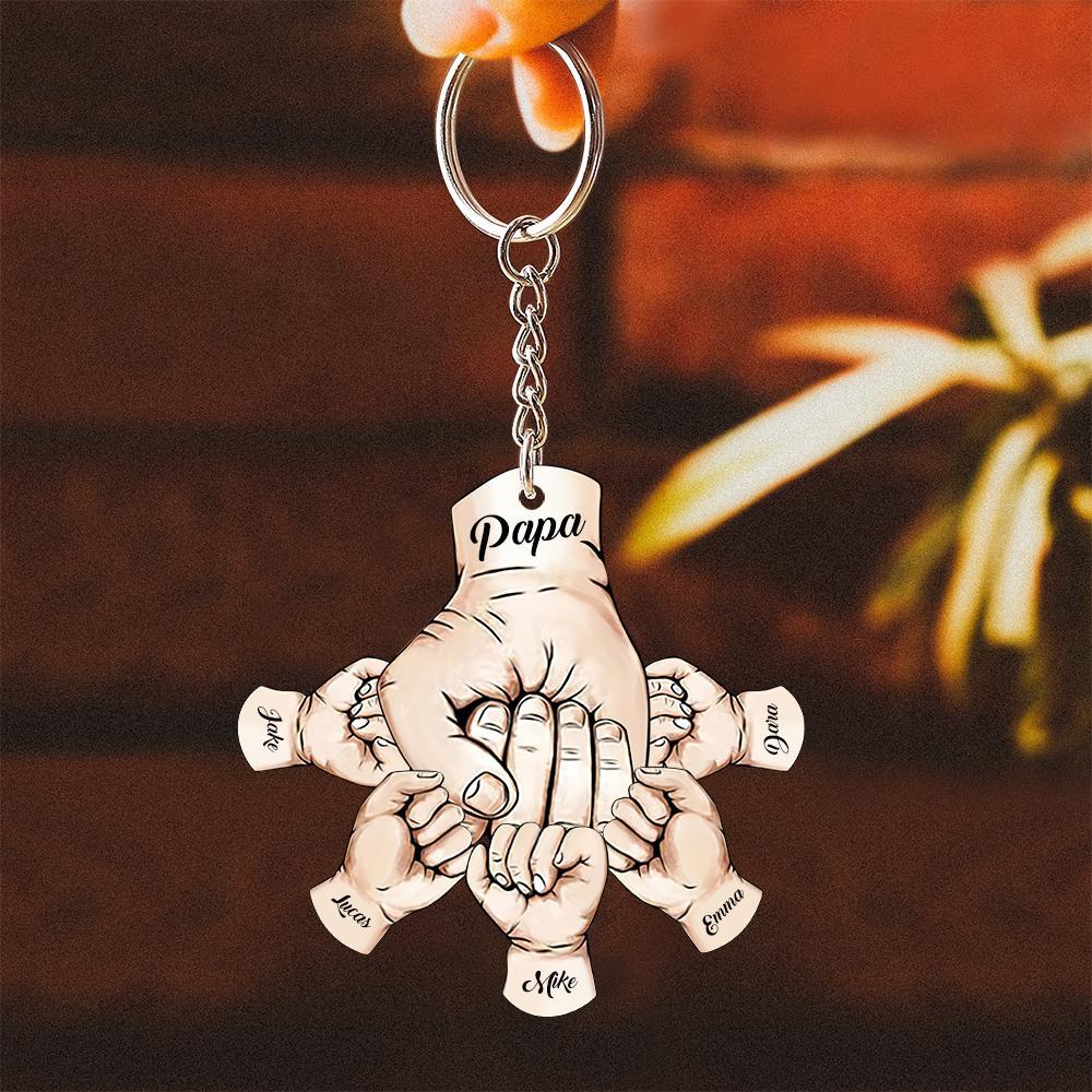 Custom Words Engraved Hand Shaped Keychain For Father's Day Holding Hands - soufeelmy